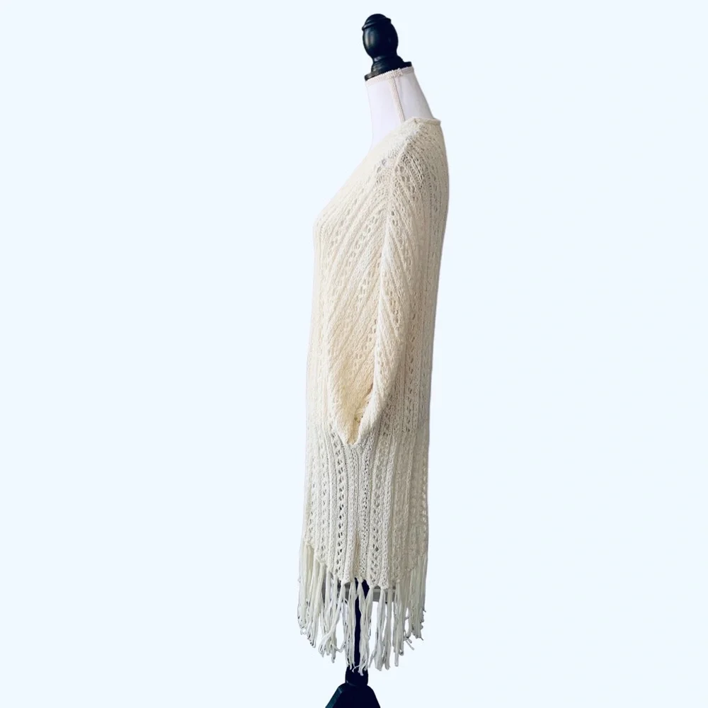 AMERICAN EAGLE CROCHET KNIT TASSEL TRIM CARDIGAN DUSTER SWEATER - Picture 11 of 12